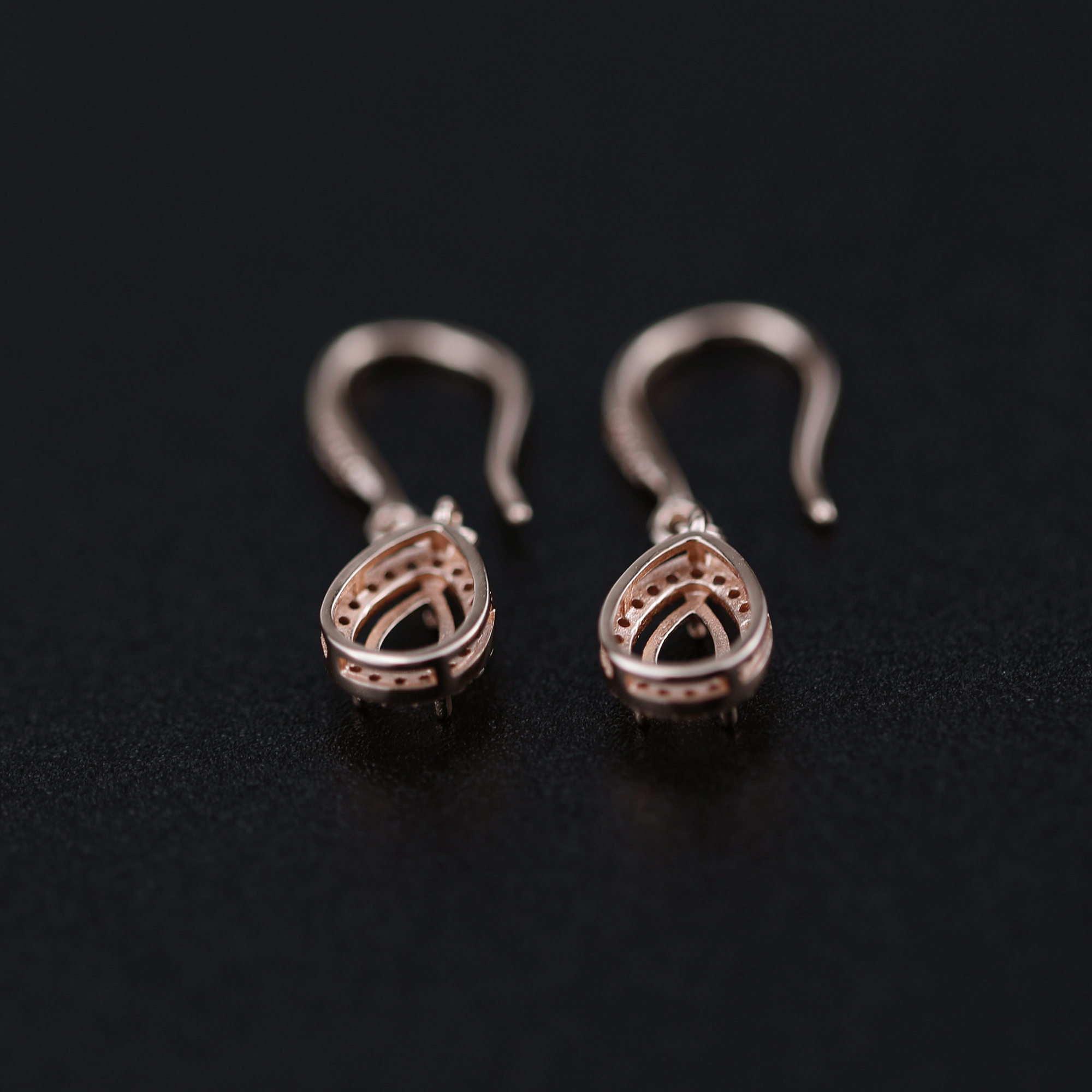 1Pair Multiple Size Pear Bezel Rose Gold Plated Solid 925 Sterling Silver Halo Pave Hook Earrings DIY Gemstone Jewelry Supplies 1706039 - Click Image to Close